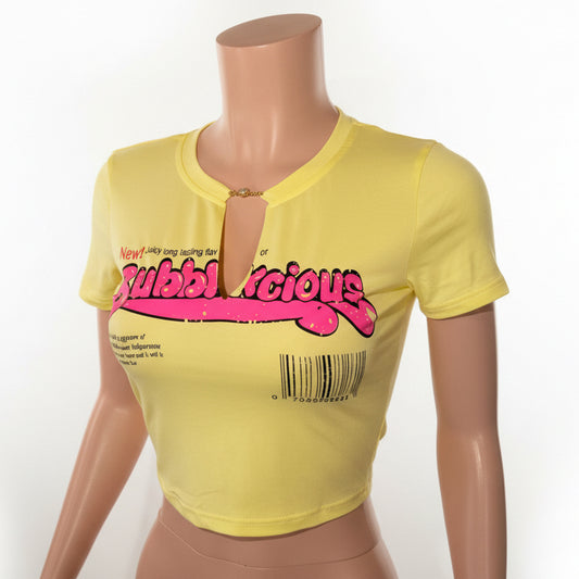 Letter Printed V-Neck Cropped T-Shirt