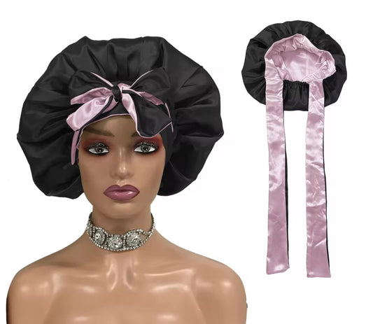 Satin Tie Oversized Hair Bonnet