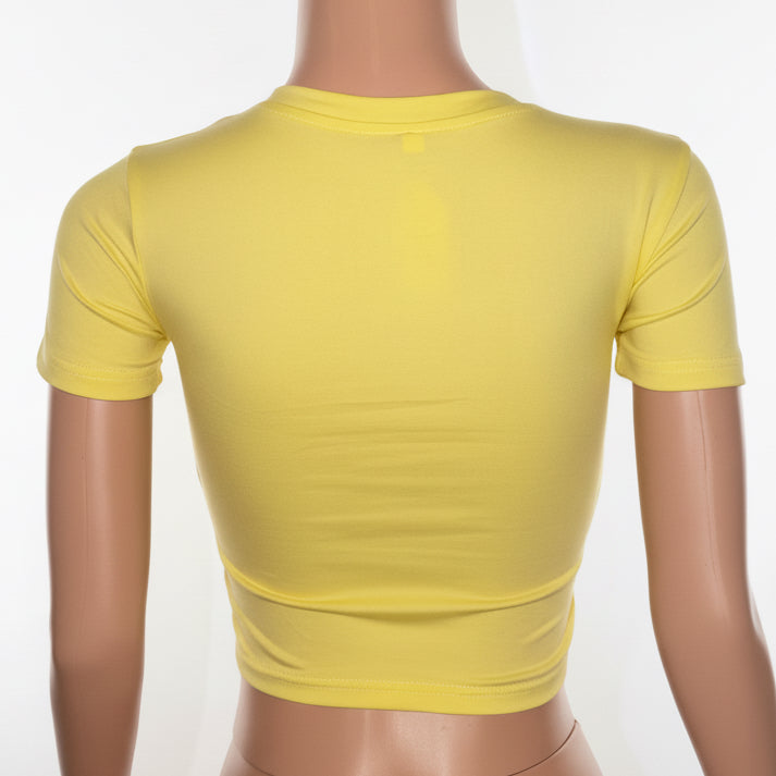 Letter Printed V-Neck Cropped T-Shirt