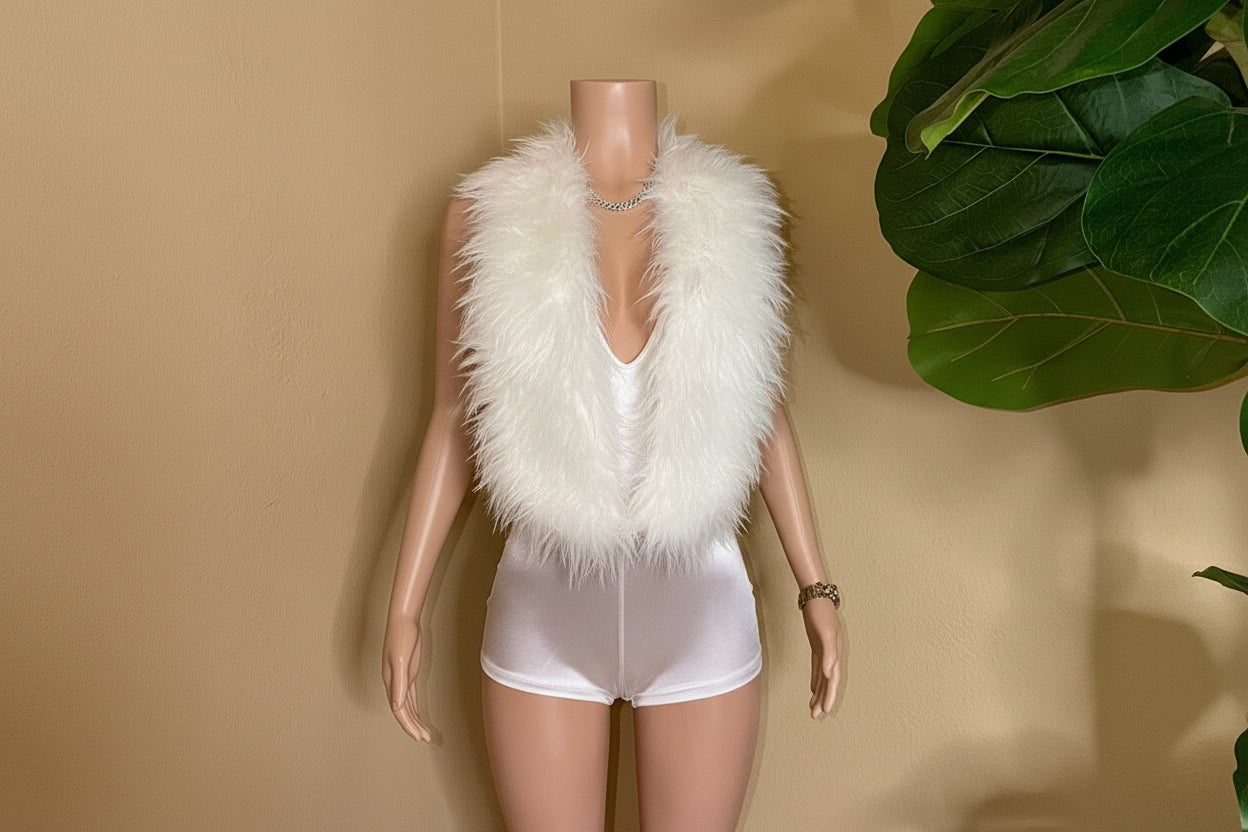 Feather Backless Halter Deep V-Neck Romper