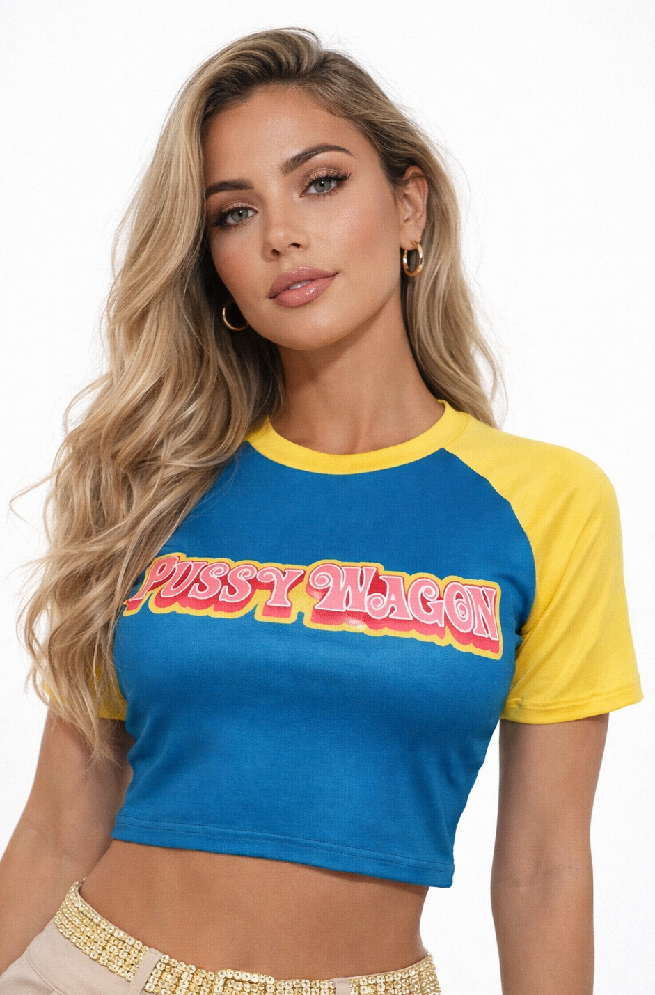 Colorblock Letter Print Cropped T-Shirt